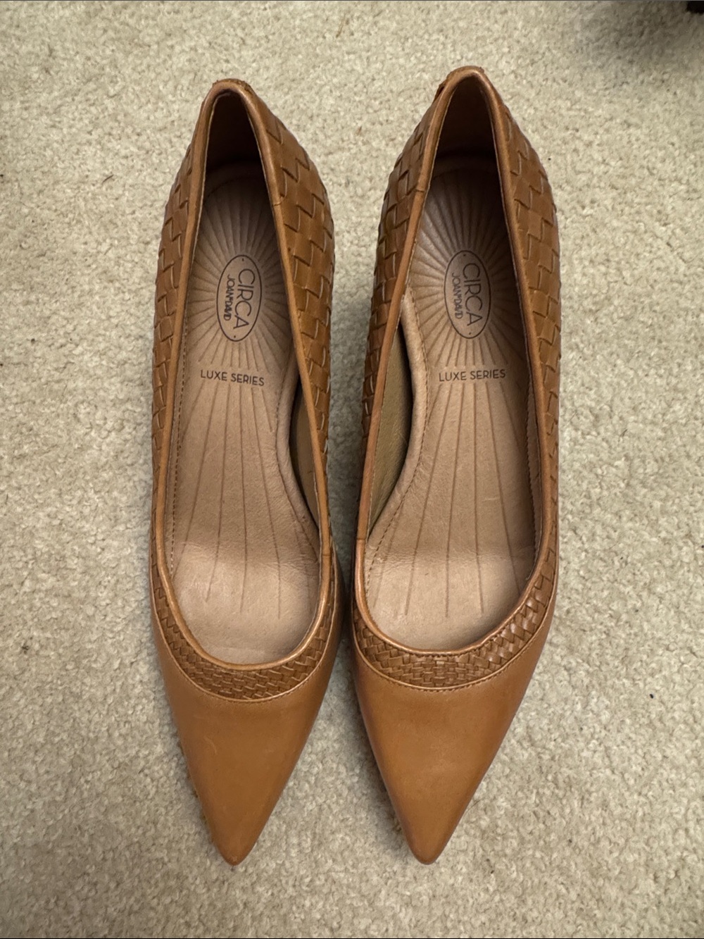 Circa Joan and David Luxe Series Tan Woven Pointed-Toe Flats